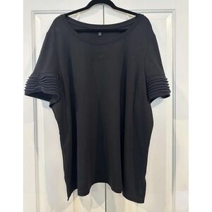 Lane Bryant Shirt Womens 26/28 Black Scoop Neck Ruffle Sleeve Tunic Plus Size